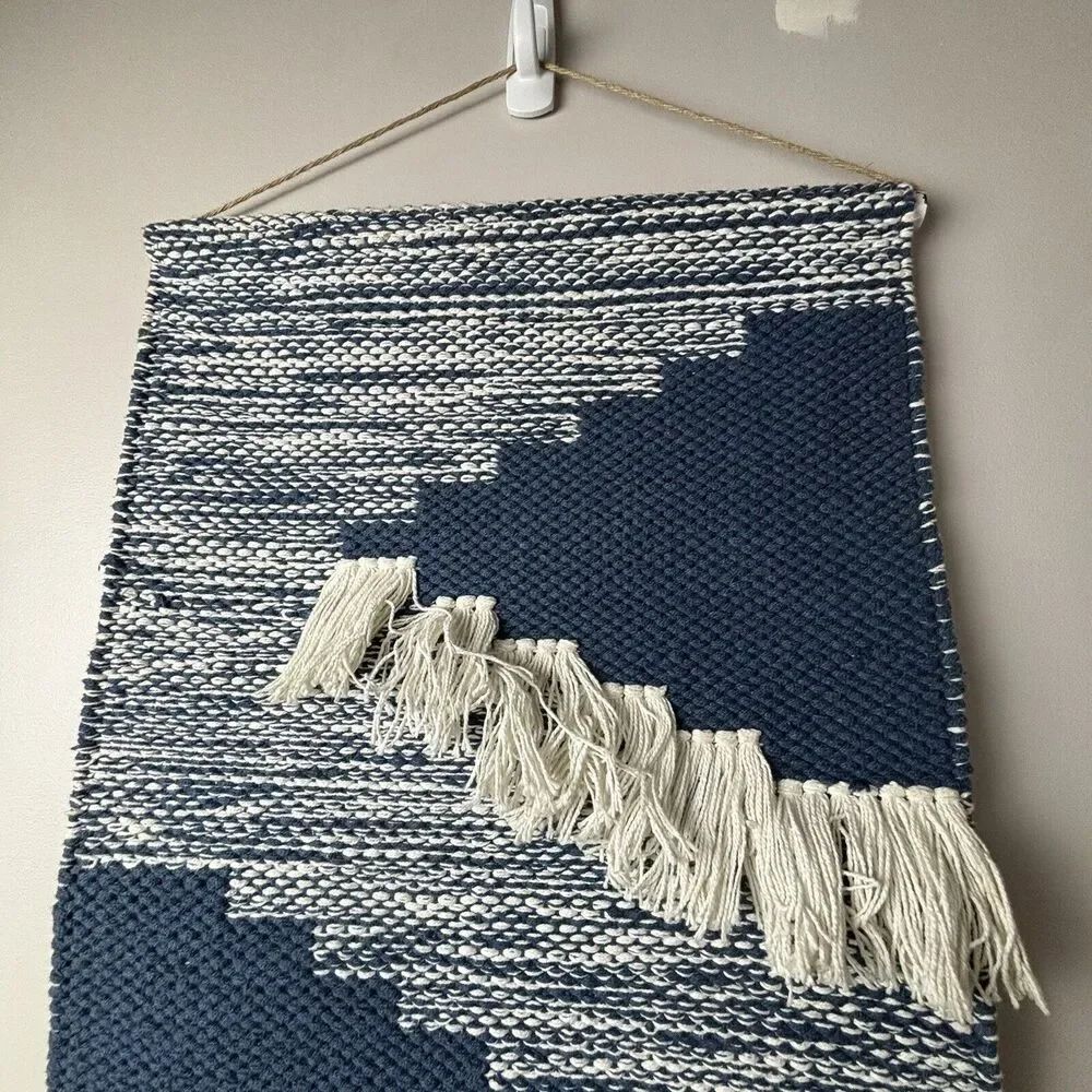 Bohemian Blue And White Fringed Wall Hanging